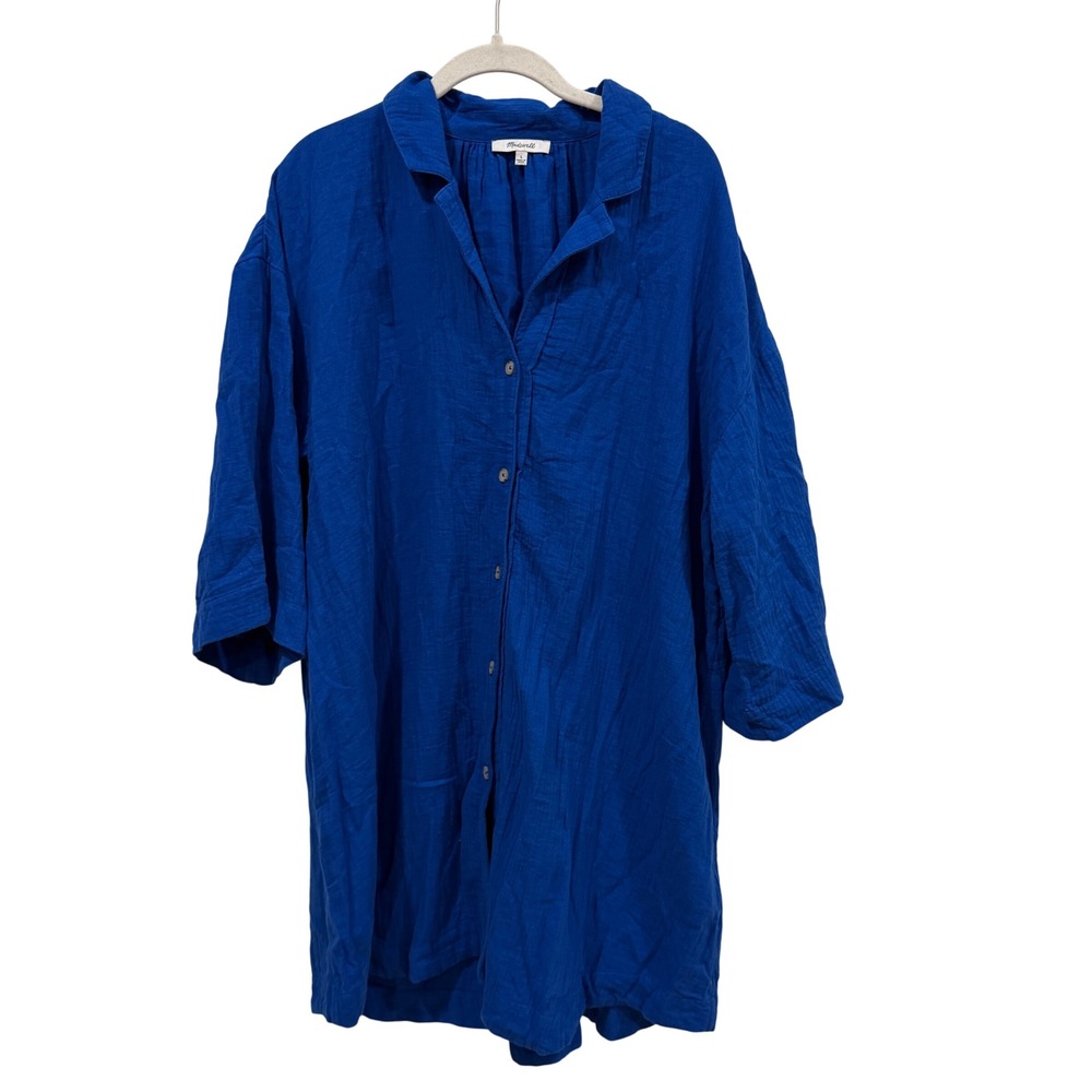 Madewell Blue Double Gauze Button Down Mini Shirt Dress NJ876 Womens Large
